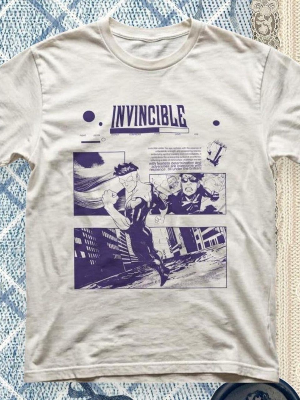 Gildan White T-Shirt with Purple Invincible Comic Graphic
